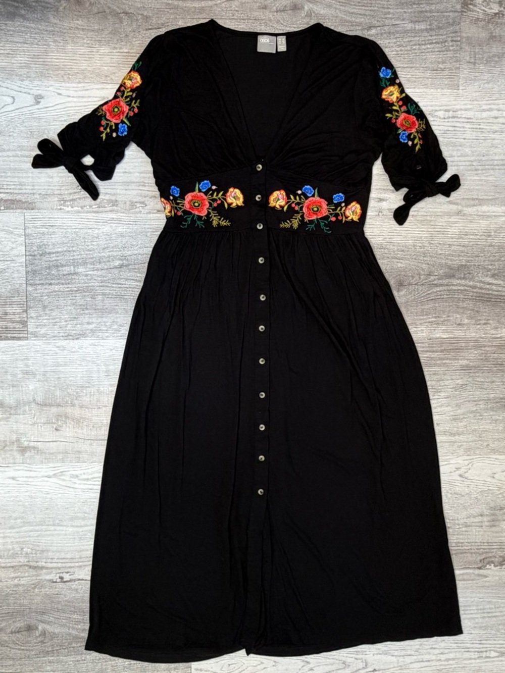 ASOS DESIGN Embroidered Midi Button Through Tea Dress Black Fit & Flare Size 10 - Picture 3 of 15